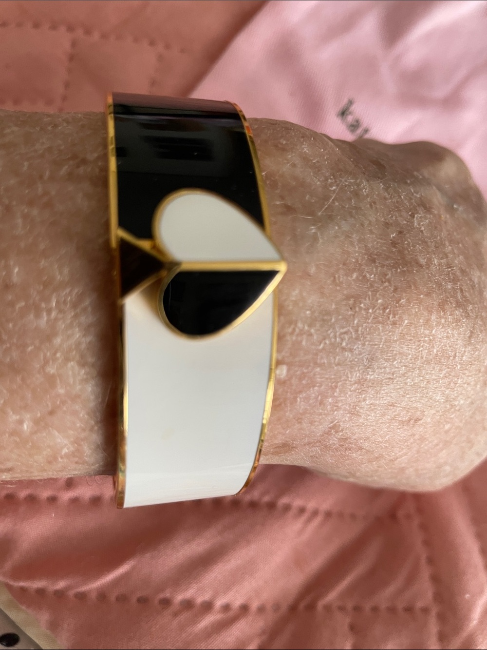 kate spade Gold-Tone Black and White Enamel Hinged Bangle With Dust Bag EUC - Picture 6 of 6